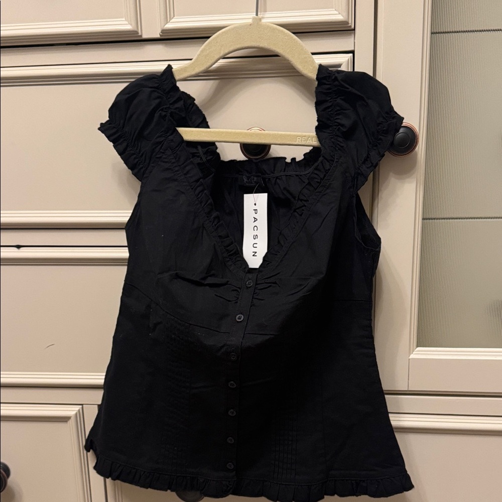PacSun Elegant Black Ruffle Blouse